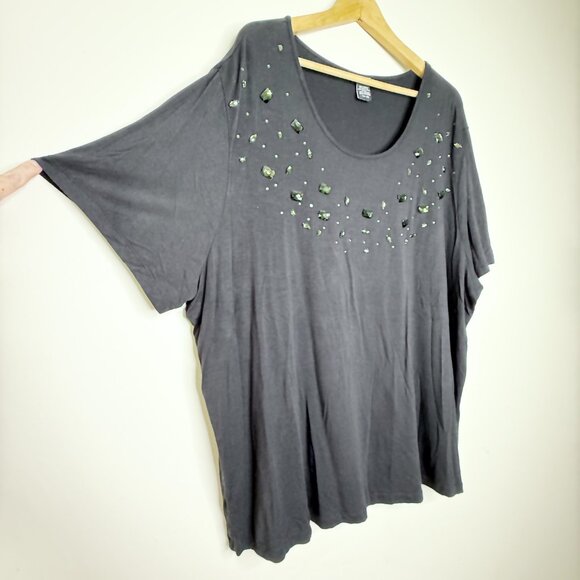 Liz & Me Platinum Collection Black Rhinestone Embellished Scoop Neck Tee 2X - Picture 5 of 9